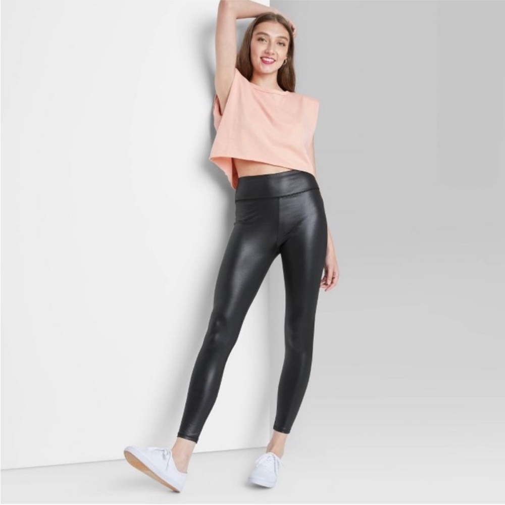 Wild Fable Black Faux Leather Leggings Size Medium